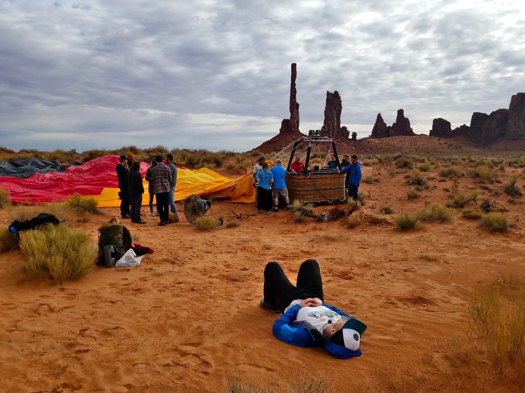 relaxing after the balloon highline monument valley